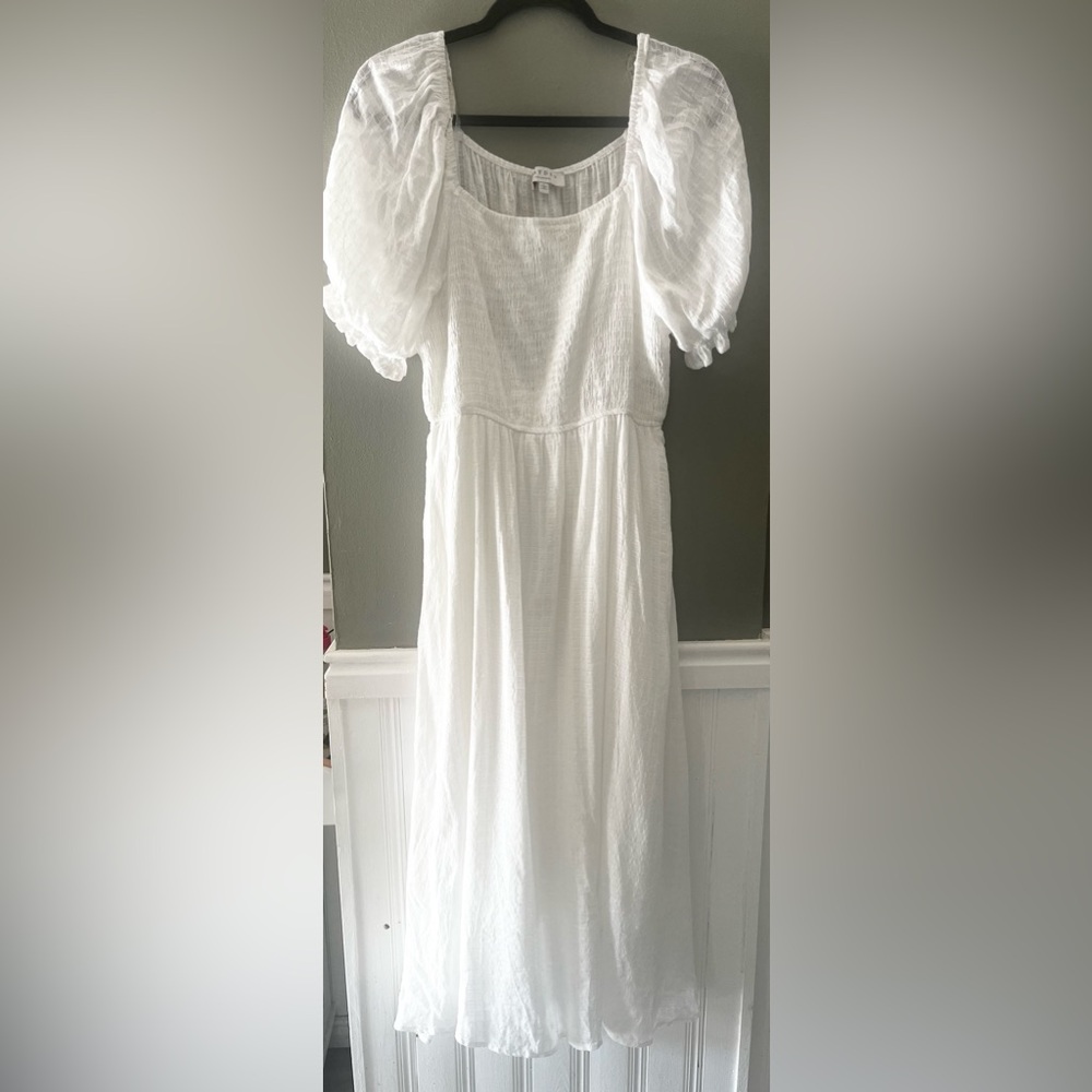 🤍 Hayden Los Angeles White Puff Sleeve Cotton Midi Dress Size L